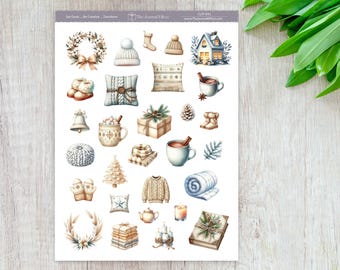 Cozy Hygge Winter Planner Stickers, Watercolor Winter Clipart, Planners, Journals, Cards and Crafts, BUJO, Scrapbooking, CLIP-041
