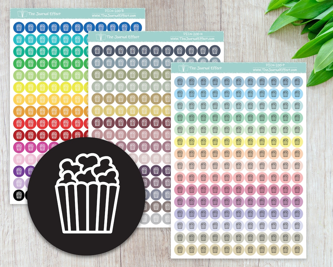 MOVIE, POPCORN Tiny Dot Icon Stickers, .32" Functional Planner Stickers ...