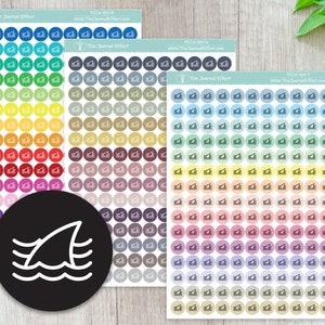 SHARK WEEK Tiny Dot Icon Stickers, .32&quot; Functional Planner Stickers, Labels, Bujo, Stationery, Scrapbooking, Bullet Journal, DICN-185