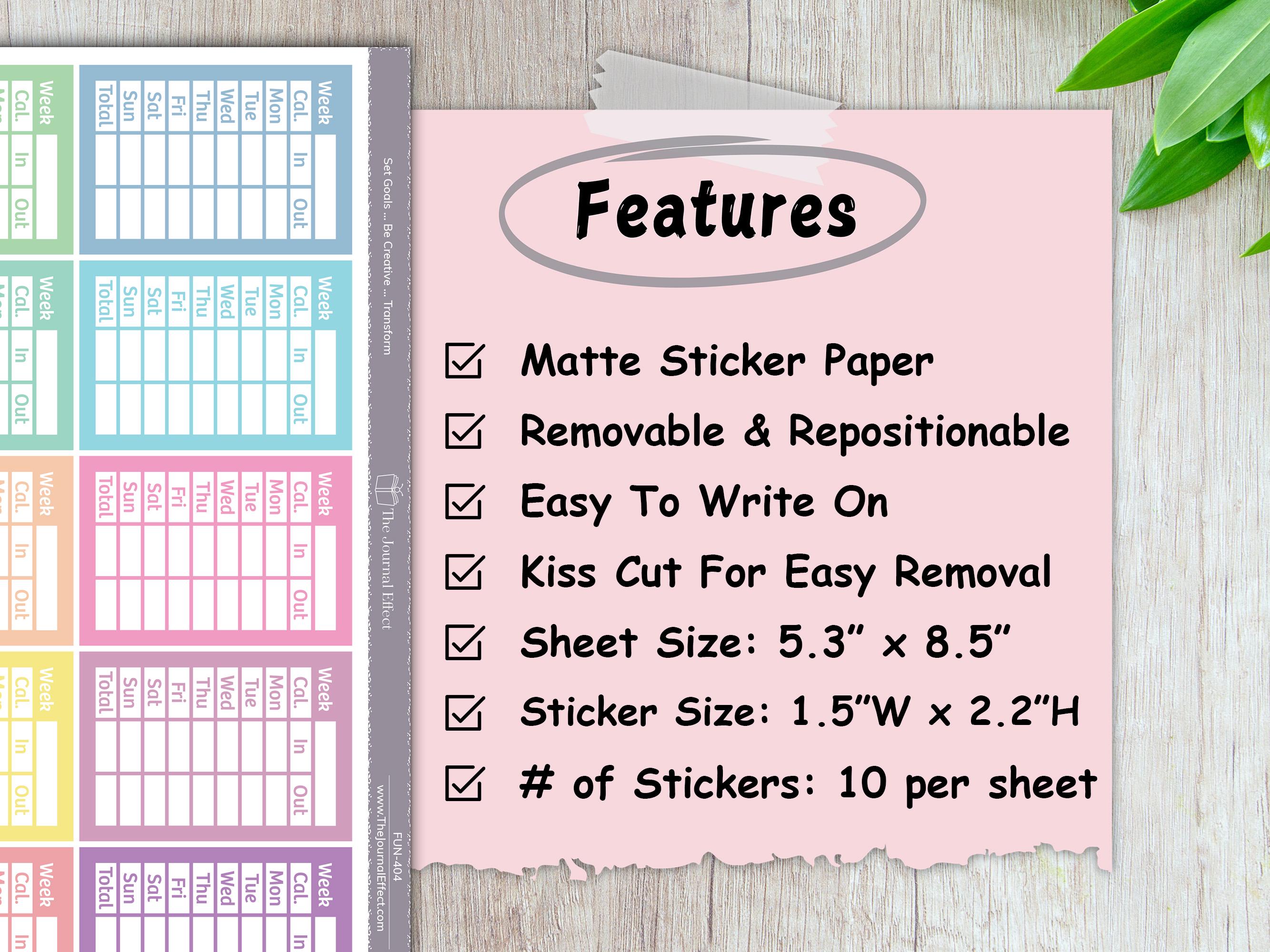 Caloreys Sticker Calories In/out Tracker, Sidebar Label Planner Stickers, 1.5