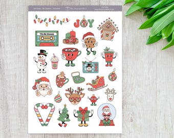 Retro Christmas Planner Stickers, Fun Bright Hand-Drawn Clipart, Planners, Journals, Cards and Crafts, BUJO, Scrapbooking, CLIP-044