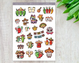 Cinco de Mayo Decorative Planner Stickers, Mexican Themed, Kawaii Stickers, Seasonal Planner, Bullet Journal, Clipart Stickers, CLIP-017