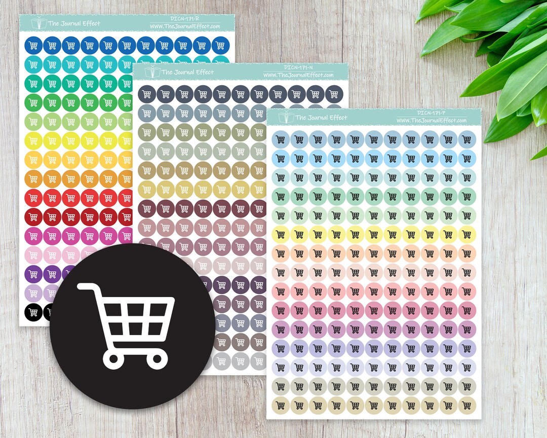SHOPPING CART, Grocery Tiny Dot Icon Stickers, .32" Functional Planner ...
