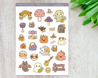 Groovy Halloween Planner Stickers, Rretro Halloween Clipart, Planners, Journals, Cards and Crafts, BUJO, Scrapbooking, CLIP-038