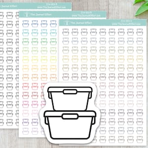 May include: Three sheets of stickers with a variety of colorful containers. Each sheet has 10 rows of 10 containers, with a total of 100 containers per sheet. The containers are outlined in black and have a gradient of color from light to dark. The stickers are designed for use in a journal or planner.