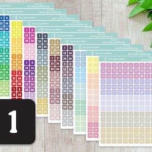 SQUARE DATE Dot Sticker .27&quot;, Font E, Label Planner Stickers, Functional Planner Stickers, Stationery, Scrapbooking, Bullet Journal
