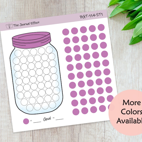 SAVINGS Tracker **2"x3.7"** Mason Jar with Dot Stickers,  Budget Label Planner Stickers, BGT-114-ST