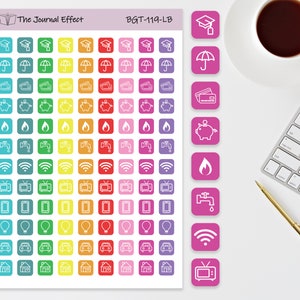 Bill Pay Mini Square Icons, Budget Label Planner Stickers for Erin Condren, Happy Planner, BUJO, A5 and many more! BGT-119-LB