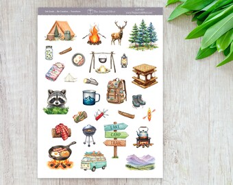 Camping Planner Stickers, Adventure and Nature, Tents, Campfires, Hiking, S’mores & Wildlife, Journals, Planners and More, CLIP-027