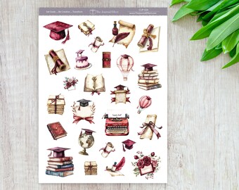Retro Graduation Planner Stickers, Congrats Clipart, Retro Watercolor, Bullet Journal, Clipart Stickers, CLIP-026