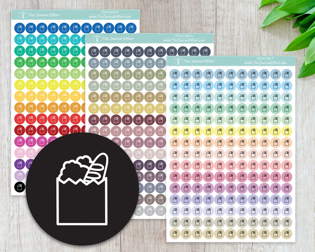 GROCERY, SHOPPING Bag Tiny Dot Icon Stickers, .32" Functional Planner ...