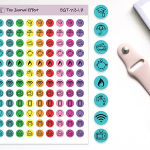 Bill Pay Mini Dot Icons, Budget Label Planner Stickers for Erin Condren, Happy Planner, BUJO, A5 and many more! BGT-113-LB