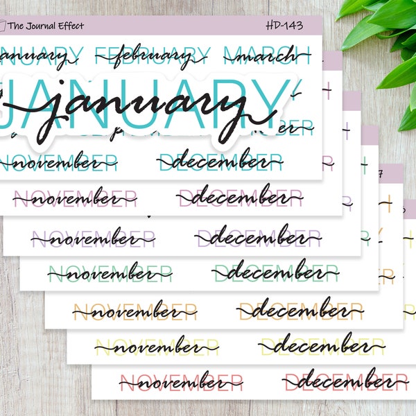 MONTH HEADERS  Double Color Italic Script, Label Planner Stickers for Erin Condren, Happy Planner, BUJO, A5 and many more!