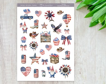 Rustic Watercolor Patriotic Planner Stickers, Country 4th of July, Boots, Flags & Beer, Planners, Journals, Cards and Crafts, BUJO, CLIP-024