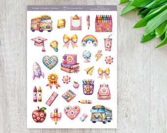 Groovy Back to School Planner Stickers | Retro Cute School Supplies, Kawaii Student Stickers | Bullet Journal, Clipart Stickers, CLIP-015