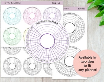 2.5" MONTHLY HABIT Tracker Round, Functional Planner Stickers, Stationery, Scrapbooking, Bullet Journal,  Fun-114, Fun-115