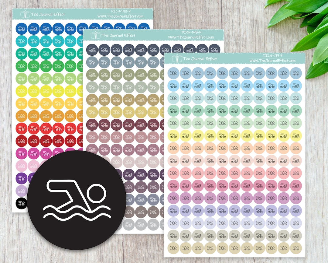 SWIMMING Tiny Dot Icon Stickers, .32" Functional Planner Stickers ...