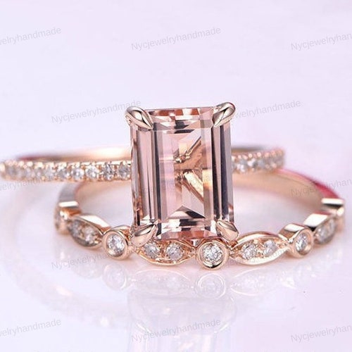 Morganite Engagement Ring Rose Gold Cushion Cut Bridal Ring - Etsy