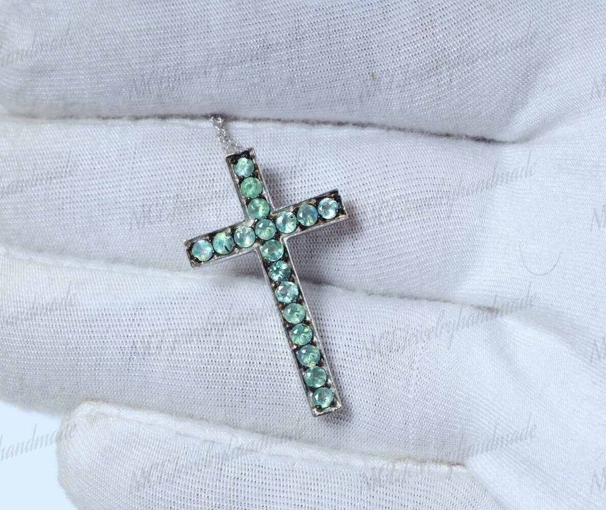 Genuine Natural Alexandrite cross pendant Pave Set Round Alexandrite holy cross, Rare Alexandrite cross necklace alexandrite woman necklacethumbnail