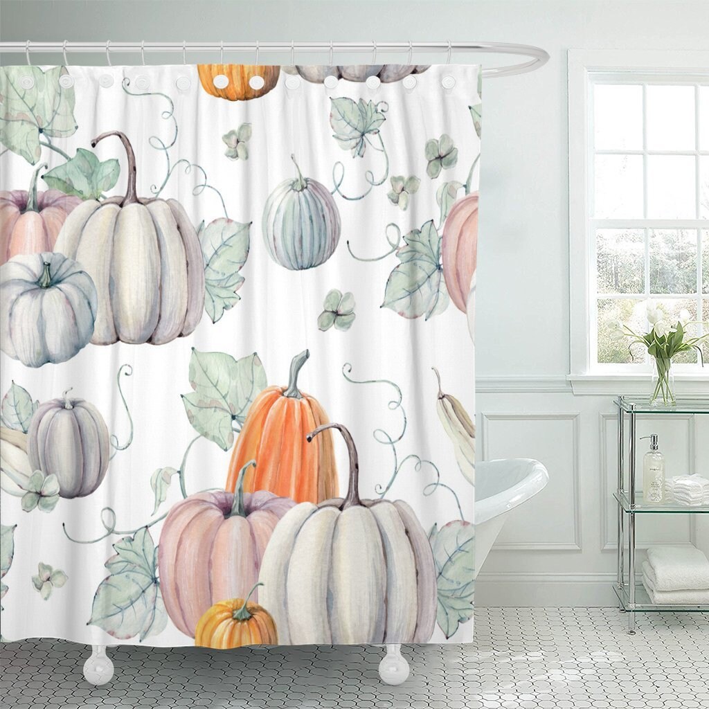 Fall Theme Shower Curtain Pumpkin Shower Curtain Fall Etsy