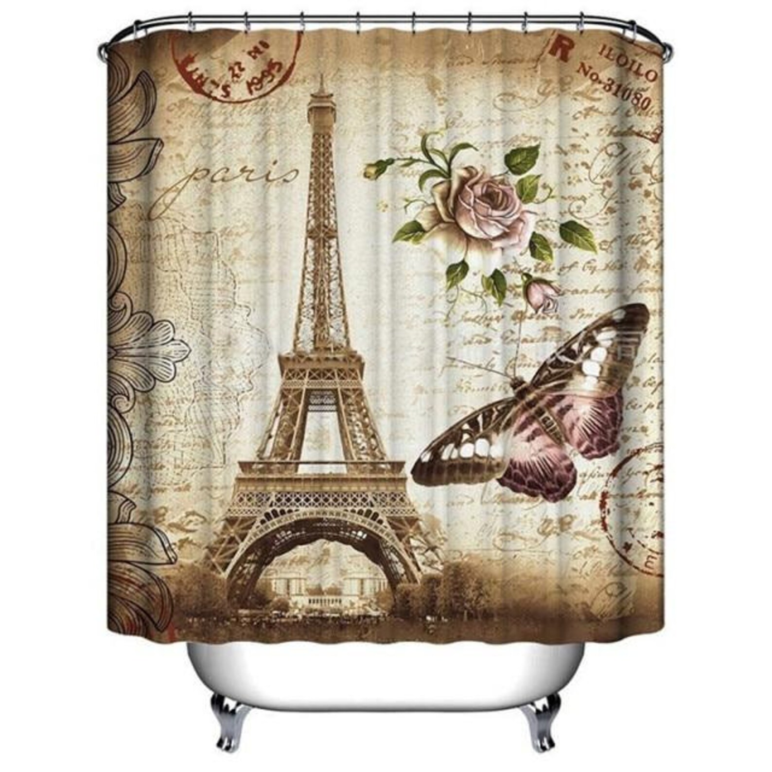 Paris Theme Shower Curtain Shower Curtain Bathroom Decor Etsy