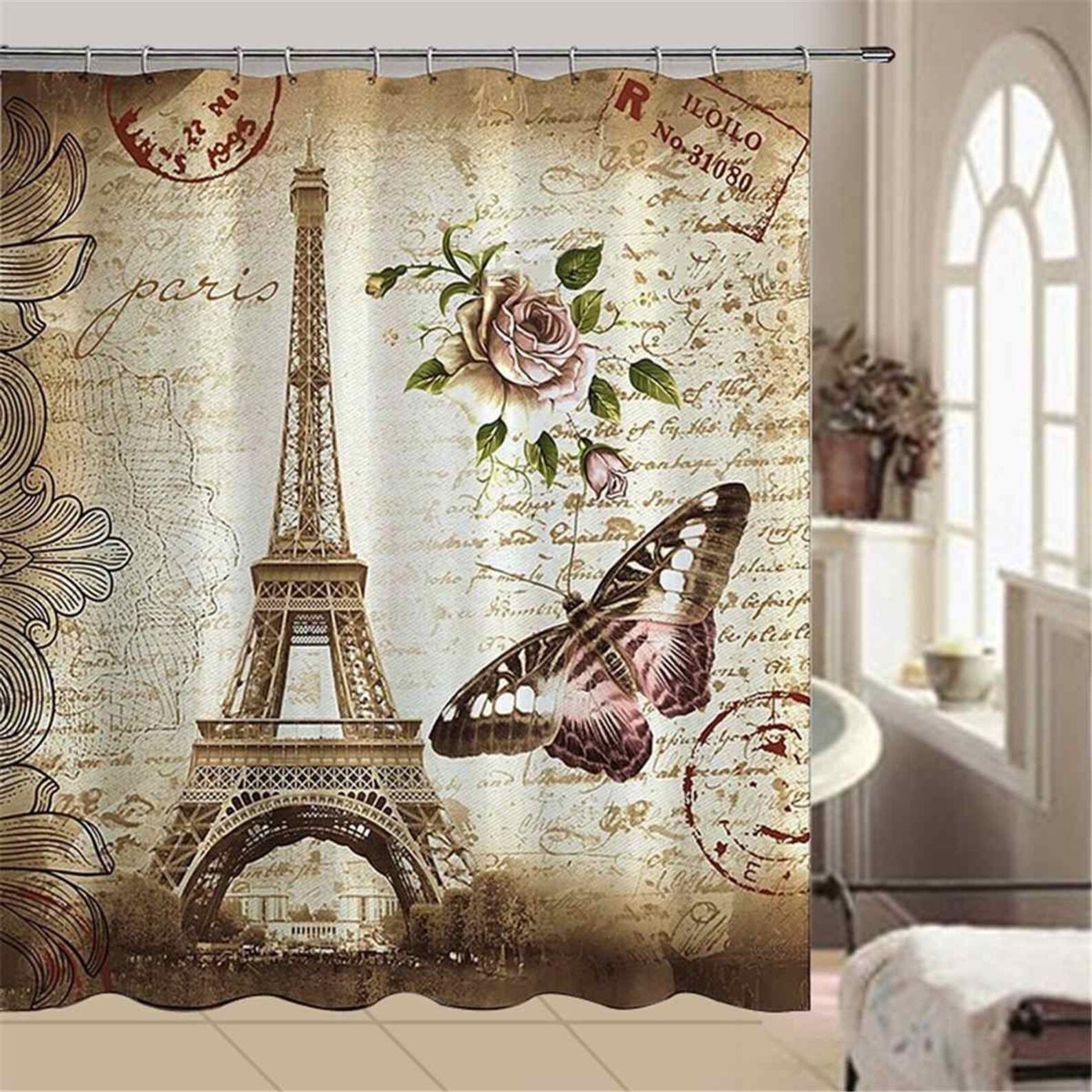 Paris Theme Shower Curtain Shower Curtain Bathroom Decor Etsy