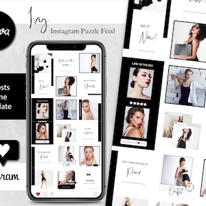 Instagram Puzzle Feed | Editable Instagram Puzzle Template | Black and White Instagram Branding Feed | Personalized Canva Template | Blogger