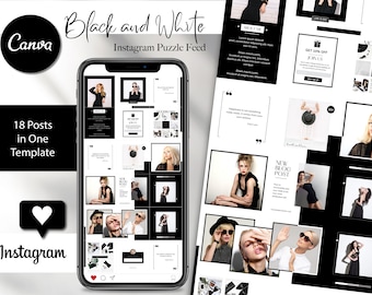 Black and White Editable Instagram Puzzle Template | Puzzle Feed Template | Minimalist Instagram Templates | Canva Instagram Post Templates