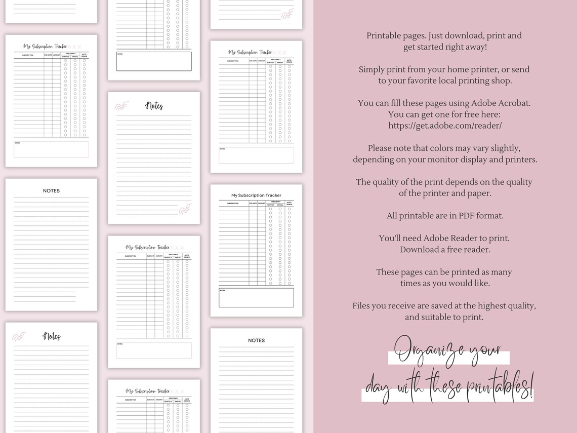 Subscription Tracker Printable and PDF Fillable Membership Tracker ...