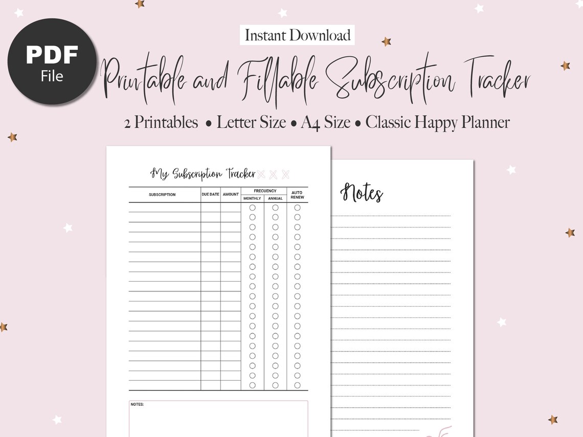 Subscription Tracker Printable and PDF Fillable Membership Tracker ...