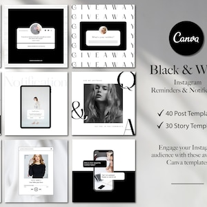 Black And White Branding Bundle | Instagram Branding Kit | Branding Board | Pre Made Instagram Posts | Canva Templates | Insta Reminders