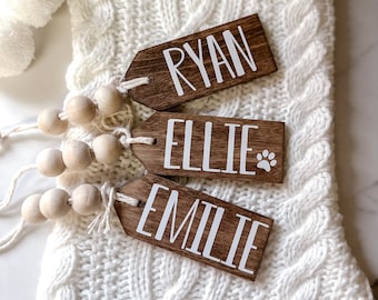 Personalized Wooden Christmas Stocking Tag with Beaded Name | Custom Stocking Name Tag | Christmas Gift Tag