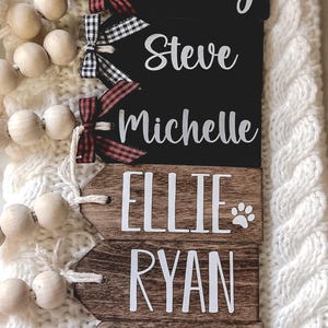 Personalized Beaded Wood Christmas Stocking Tag, Custom Stocking Name Tag, Christmas Gift Tag