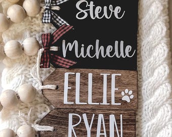Personalized Beaded Wood Christmas Stocking Tag, Custom Stocking Name Tag, Christmas Gift Tag