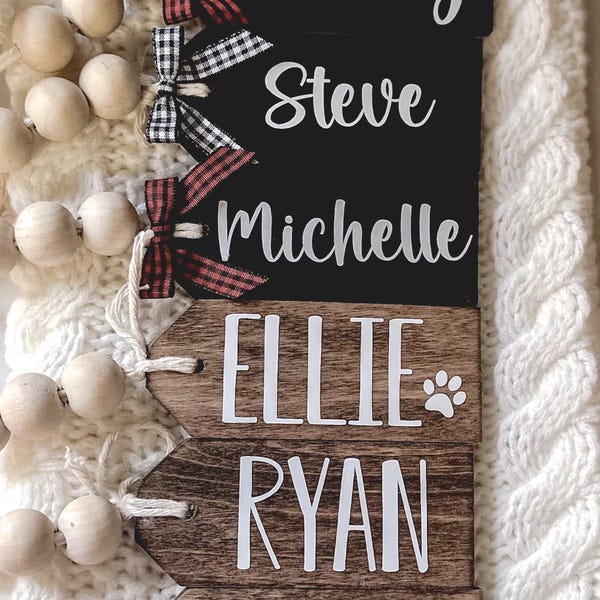 Personalized Beaded Wood Christmas Stocking Tag, Custom Stocking Name Tag, Christmas Gift Tag