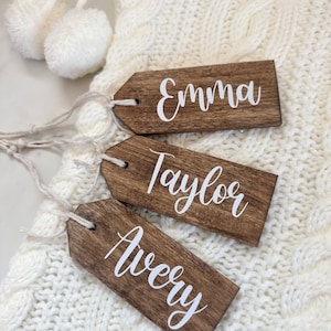 Personalized Wood Name Tag, Christmas Stocking Tag, Farmhouse Gift Tag, Custom Holiday Decor, Wooden Label for Stockings & Gifts