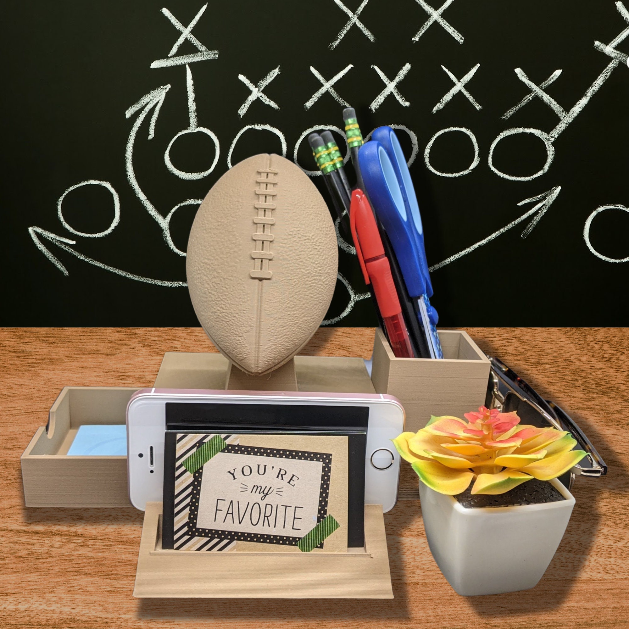 Football desk organizer Wood desk caddy White desk Etsy