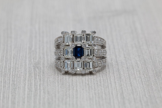 Sapphire & Diamond Emerald Cut Ring