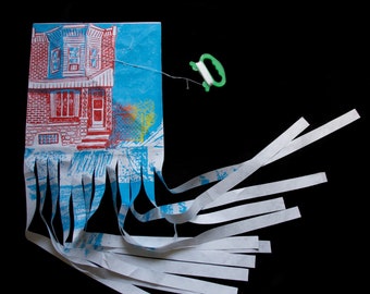 Kite - Aramingo Avenue, Screenprint, Colorful, Philadelphia, Handmade, Art, Decor, Flying Toy, Outdoor, Tyvek, Kids room, Beach