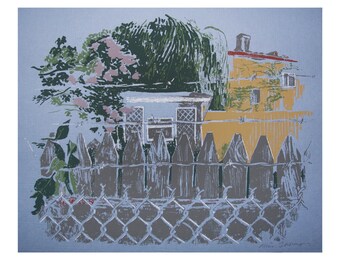 Two things cannot be in one place. 7-color screen print on textured blue paper