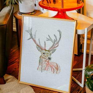 Hallo mein Hirsch | Wald Hirsch Druck | Natur Illustration Kunst | A6-A4-A3 | Selbstliebe Geschenk | Cottagecore Dekor | Tierposter