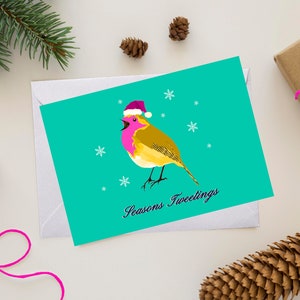 Tweetings de las estaciones / Tarjeta de felicitación navideña / A6 / Petirrojo / Consciente / Hogar / Gráfico / Impresión / Decoración de pared / Arte / Divertido / Juguetón / Atrevido