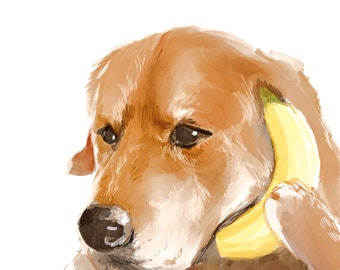 Yes, hello? Art Print, Dog Illustration, Watercolour Painting | Unframed A4