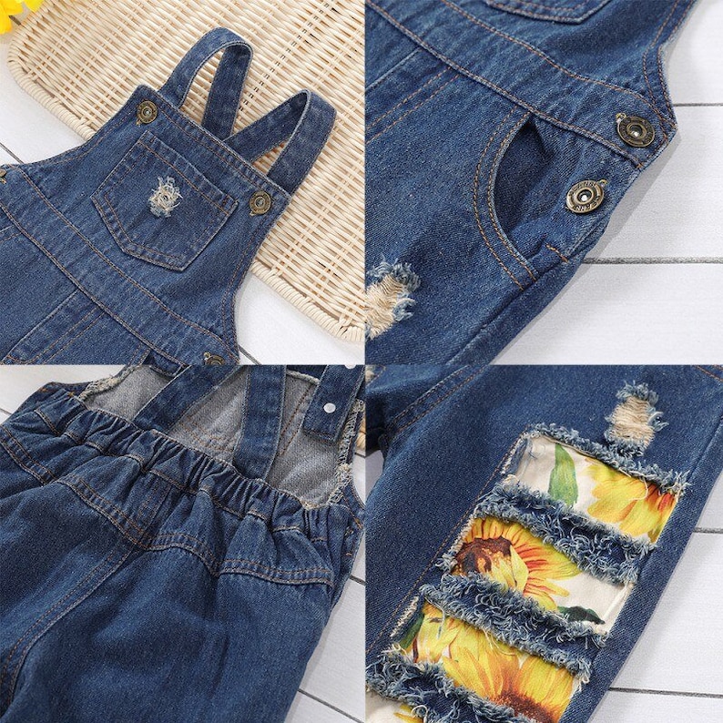 Baby Toddler Sunflower Girls Overalls Cute Overall Romper Outfit Newborn Bibs Jumpsuit Infant Denim Jeans Buttons Boy Girl Bild 6