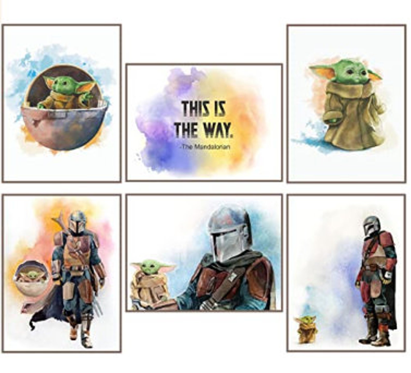 Baby Yoda Boba Fett Prints Set the Mandalorian Wall Decor Star Etsy
