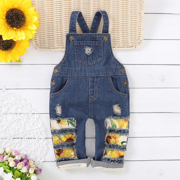 Baby Toddler Sunflower Girls Overalls Cute Overall Romper Outfit Newborn Bibs Jumpsuit Infant Denim Jeans Buttons Boy Girl
