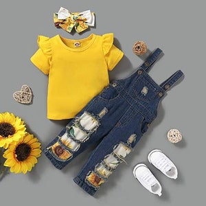 Baby Toddler Sunflower Girls Overalls Cute Overall Romper Outfit Newborn Bibs Jumpsuit Infant Denim Jeans Buttons Boy Girl Bild 3