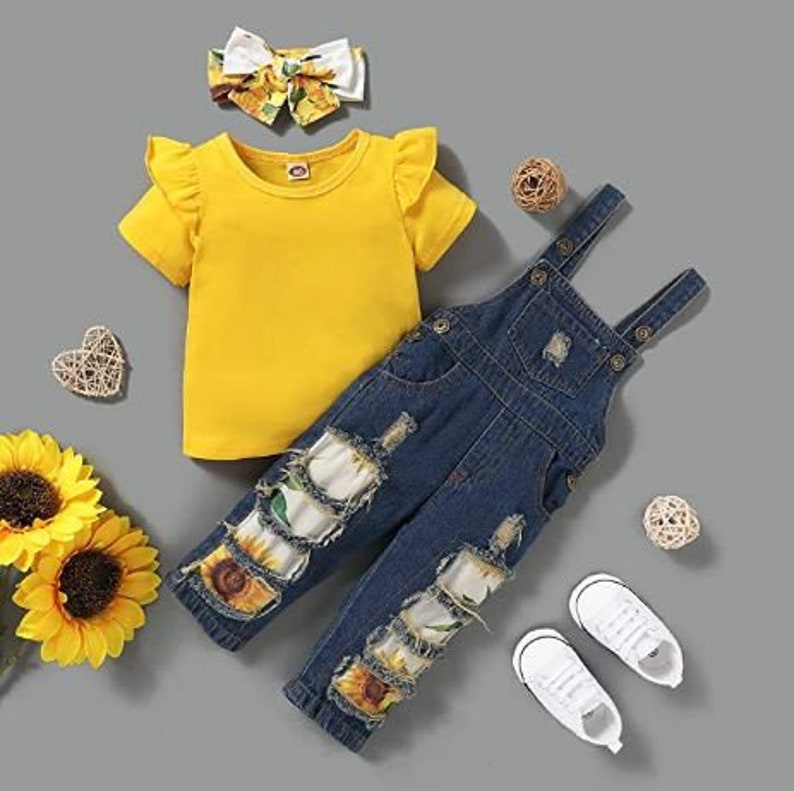 Baby Toddler Sunflower Girls Overalls Cute Overall Romper Outfit Newborn Bibs Jumpsuit Infant Denim Jeans Buttons Boy Girl Bild 3