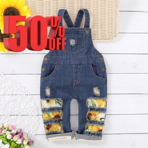 Baby Toddler Sunflower Girls Overalls Cute Overall Romper Outfit Newborn Bibs Jumpsuit Infant Denim Jeans Buttons Boy Girl Bild 2