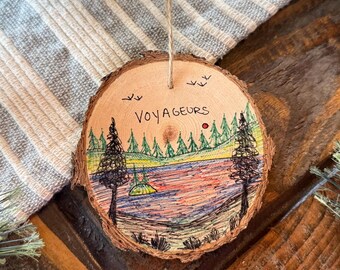 Voyageurs National Park Ornament: Hand-Painted Wood Slice Christmas Art